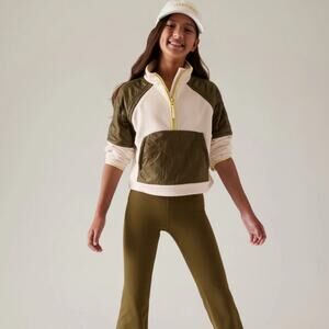 Athleta Girl Transition Half Zip Fleece Pullover Olive Green Size XL 14